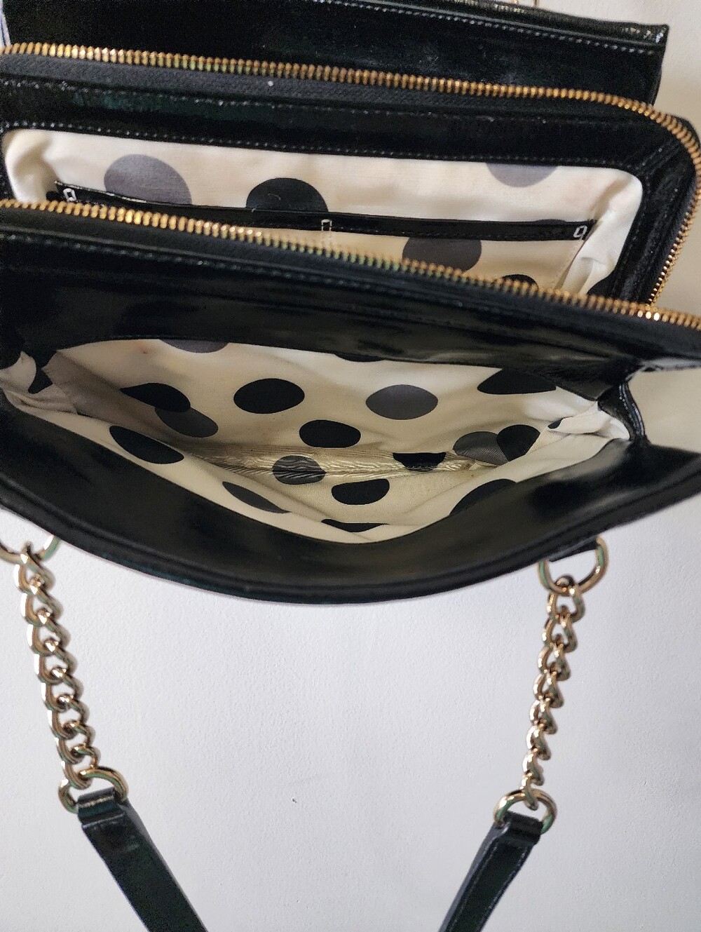 Kate Spade New York Black Patent Leather Chain Shoulder Bag Tote - Picture 9 of 14